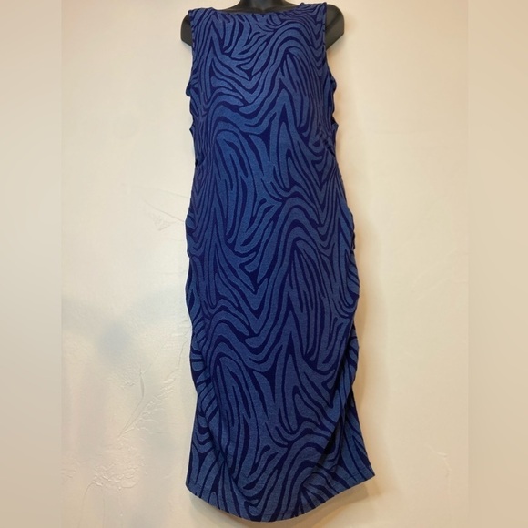 A Pea In The Pod Maternity~Two-Toned Blue Bodycon Midi Dress~Sleeveless~Size L - Picture 3 of 13